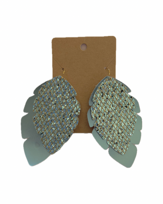 Teal Leaf Faux Leather Earrings