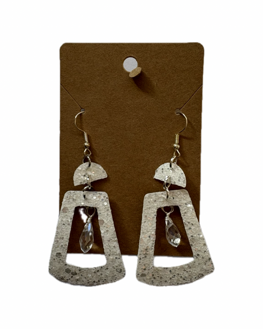 White Geometric Faux Leather Earrings