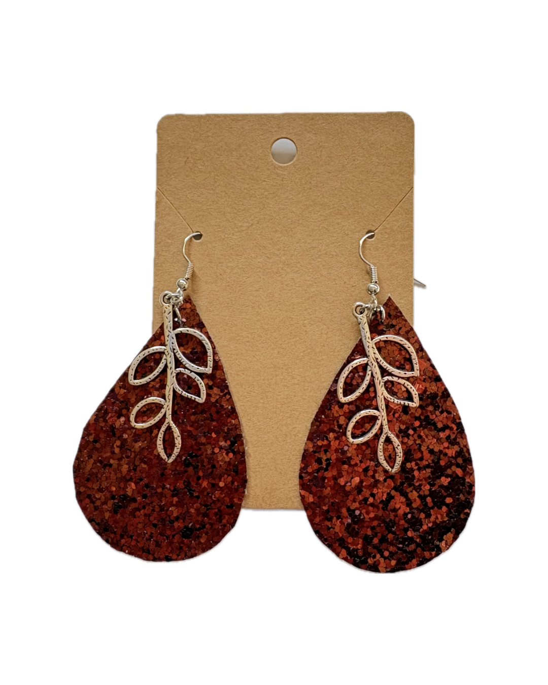 Brown Leaf Faux Leather Earrings