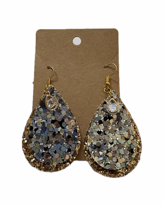 Blue and Gold Faux Leather Earrings