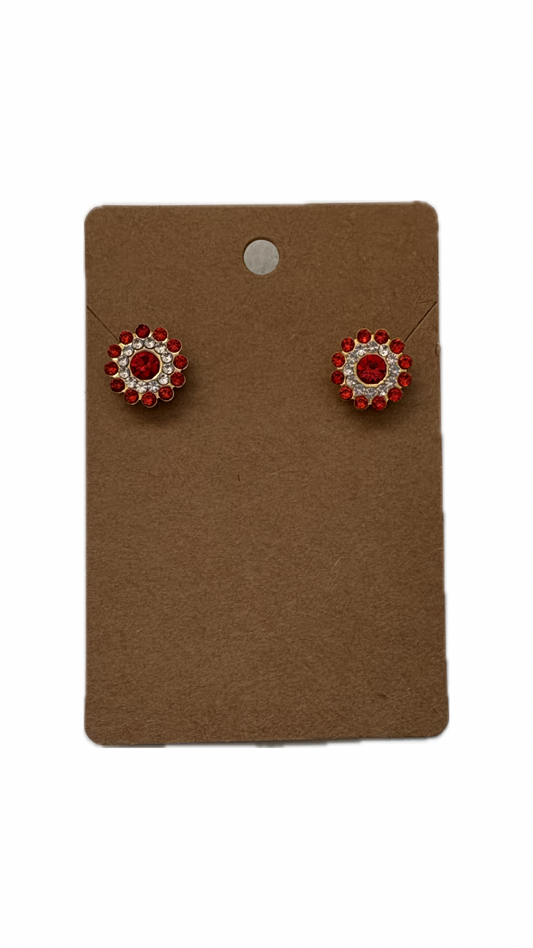 Red Flower Rhinestone Stud Earrings