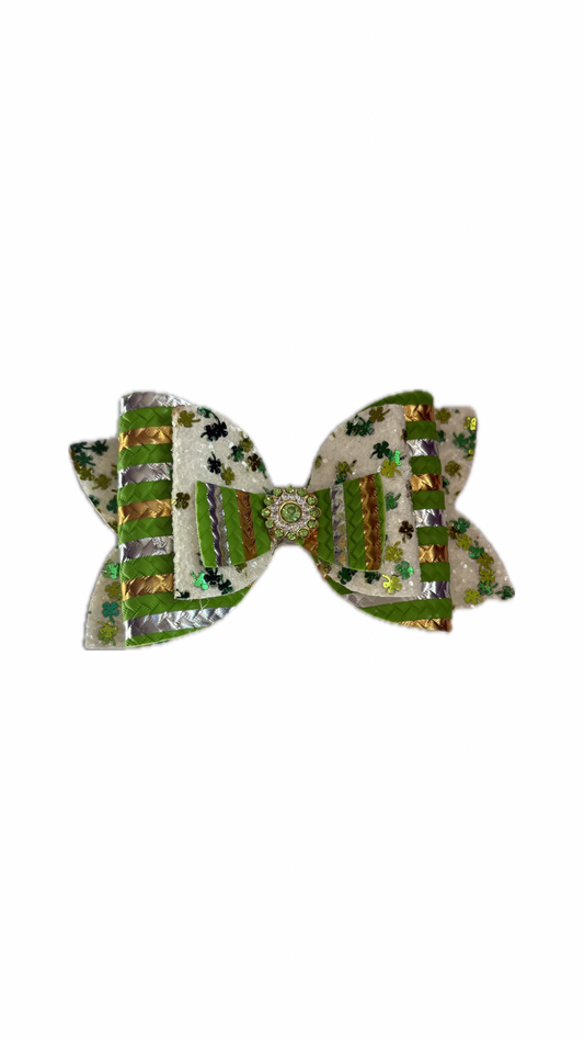 Lucky Striped Faux Leather Double Stack Bow| Headband