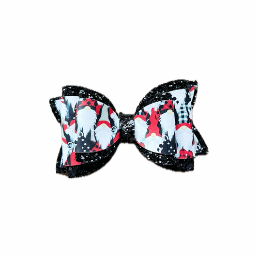 Santa Gnome Faux Leather Chunky Glitter Double Stack Bow|Headband