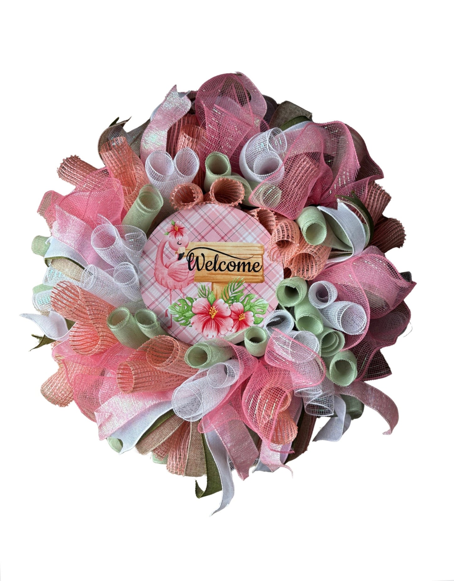 Flamingo Welcome Poly Mesh Wreath