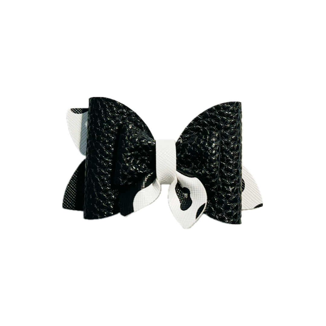 Cow Faux Leather Double Stack MINI Bow|Headband