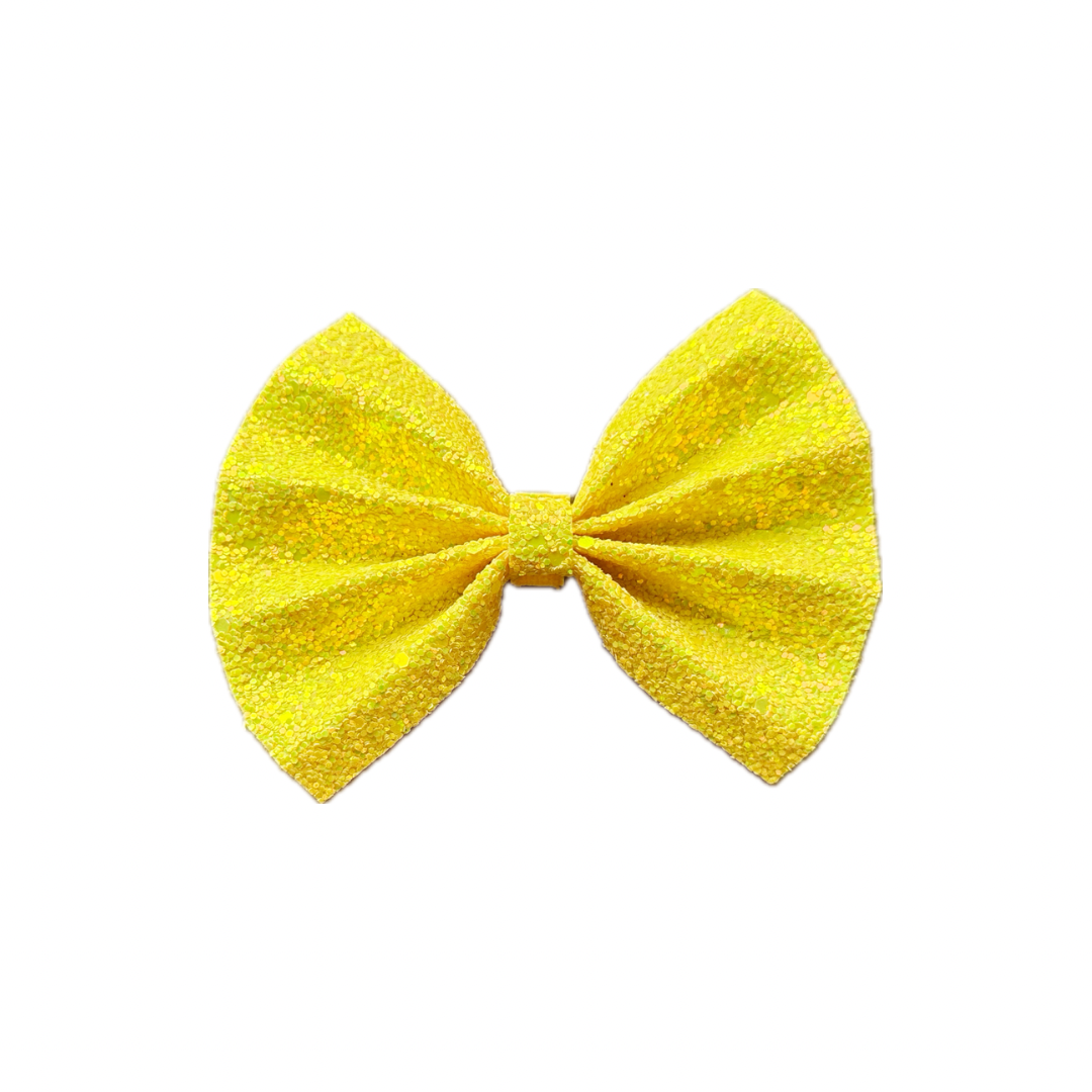 Bright Yellow Faux Leather Chunky Glitter Pinch Bow|Headband