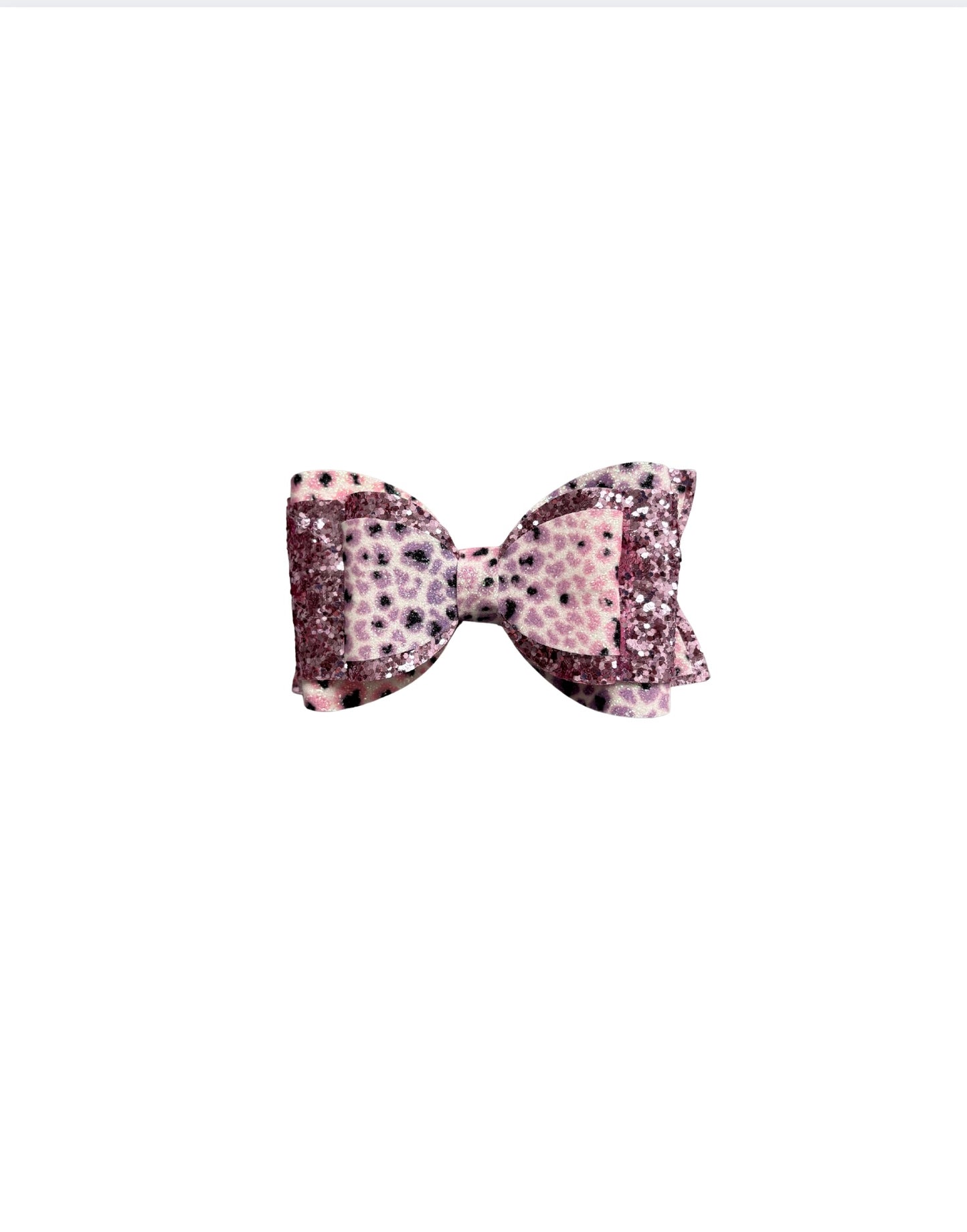 Pink Leopard Faux Leather Double Stack Bow|Headband