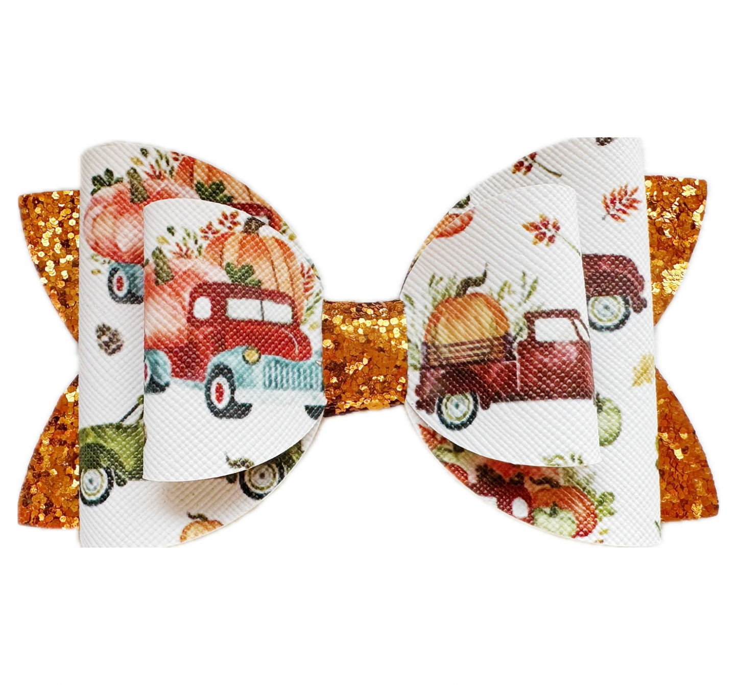 Fall Truck Faux Leather Chunky Glitter Double Stack Bow|Headband