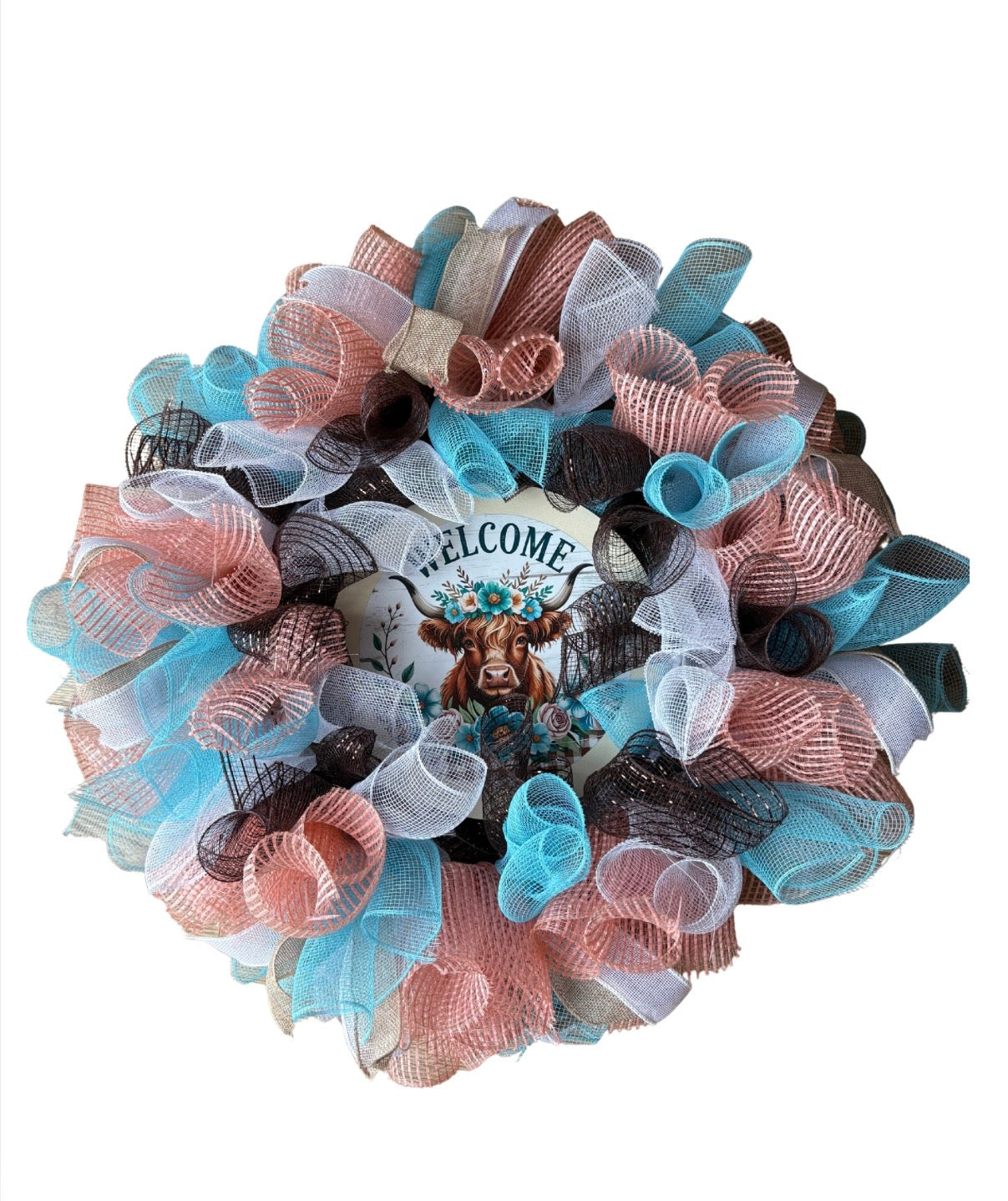 Cow Welcome Poly Mesh Wreath
