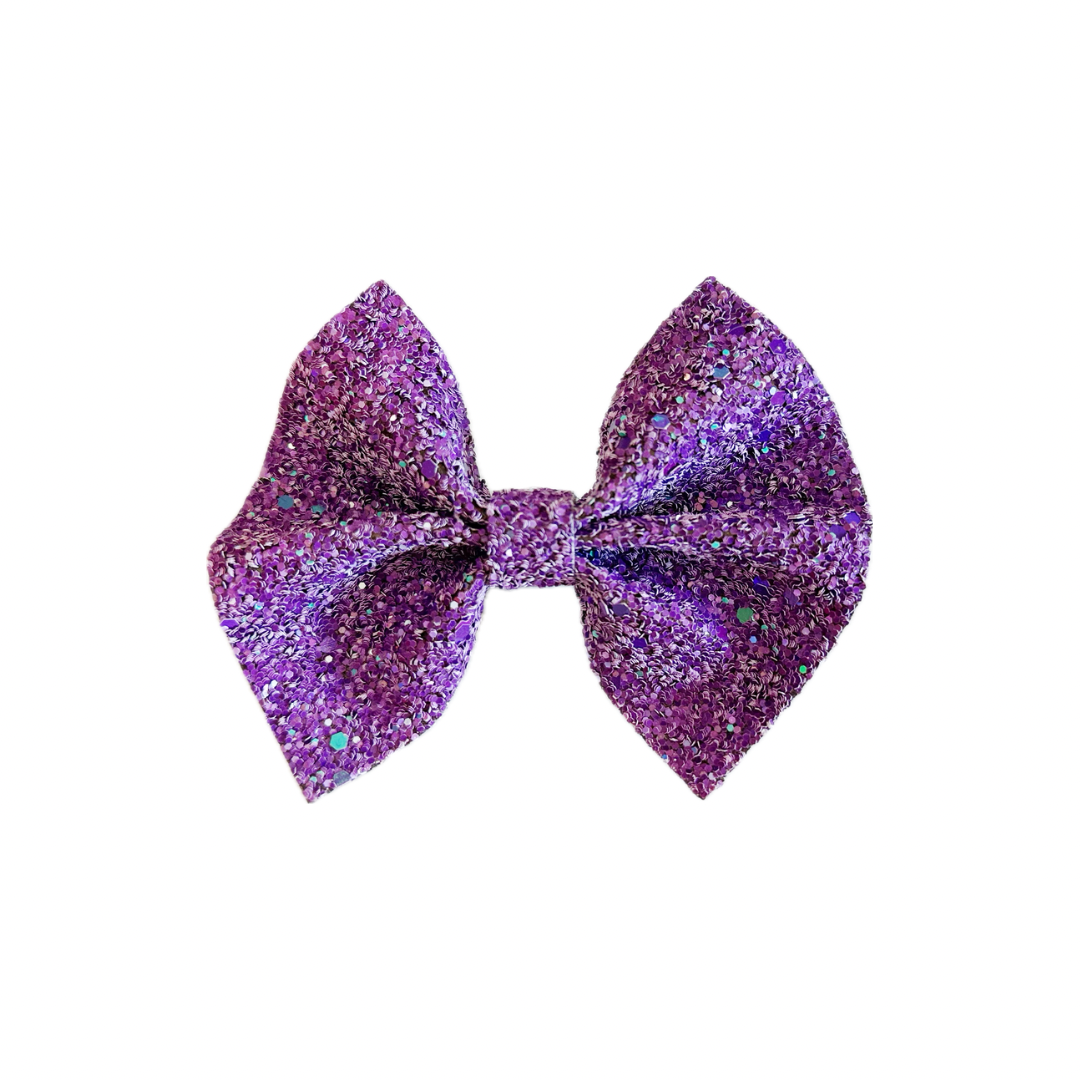 Purple Faux Leather Chunky Glitter Pinch Bow|Headband