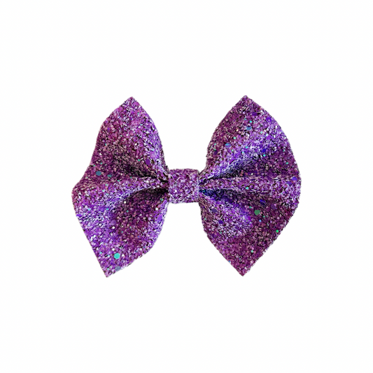 Purple Faux Leather Chunky Glitter Pinch Bow|Headband