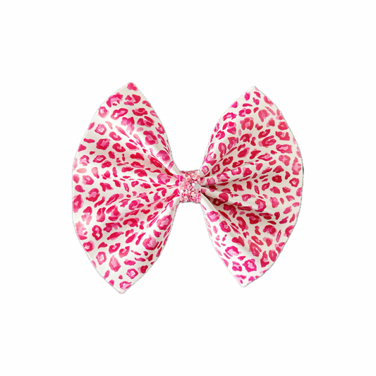 Pink Leopard Faux Leather Pinch Bow|Headband