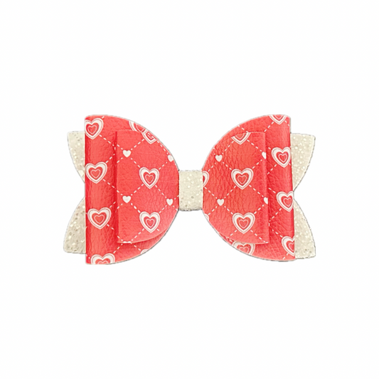 Red Hearts Chunky Glitter Faux Leather Double Stack Bow|Headband