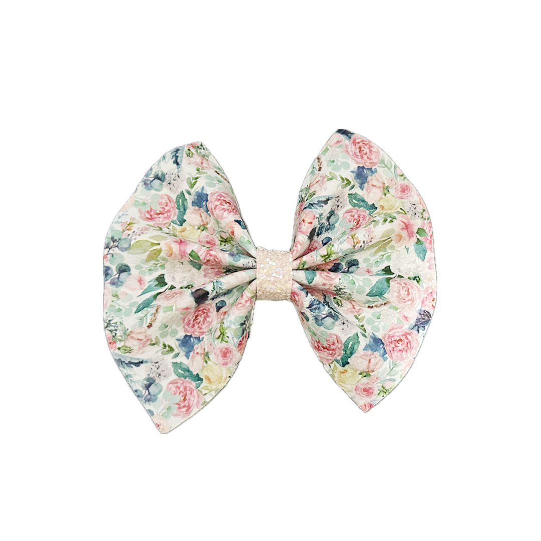 Light Floral Faux Leather Chunky Glitter Pinch Bow|Headband