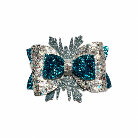 Snowflake Faux Leather Chunky Glitter Double Stack Bow|Headband