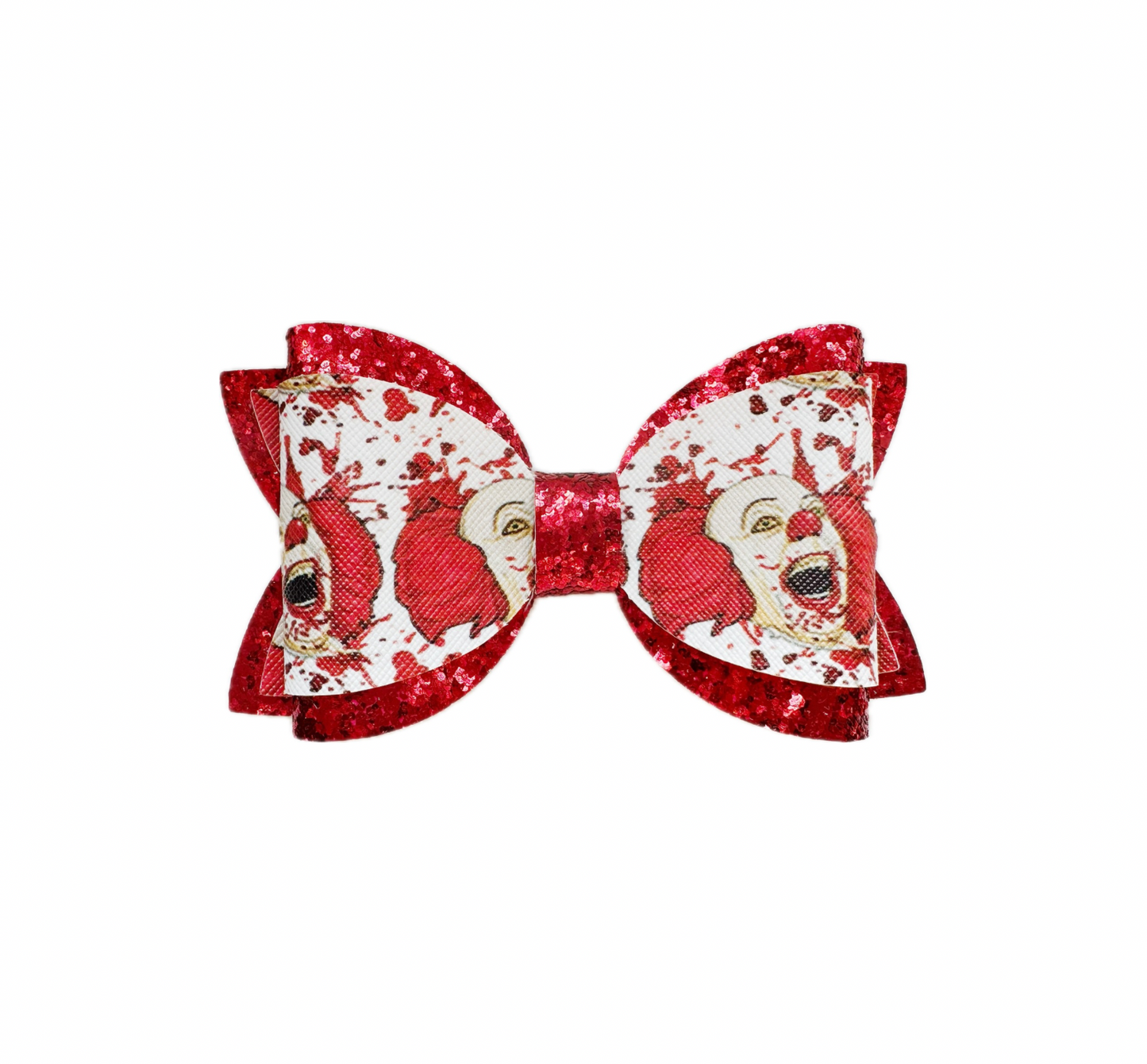 Scary Clown Faux Leather Chunky Glitter Double Stack Bow|Headband