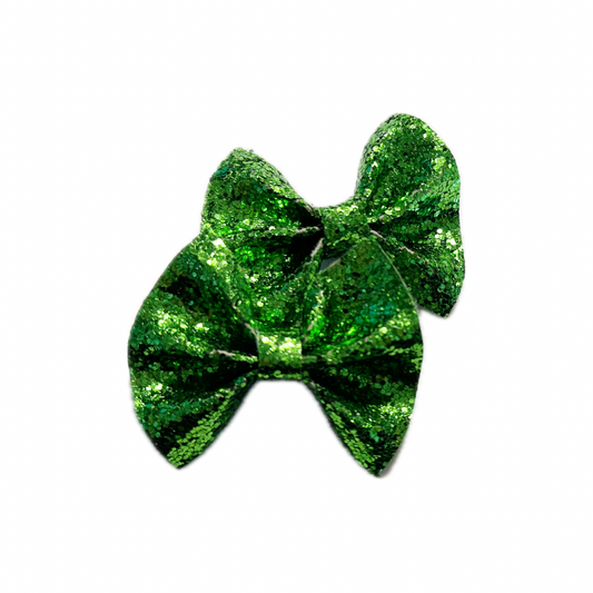 All Green Faux Leather Chunky Glitter Pinch Bow Set