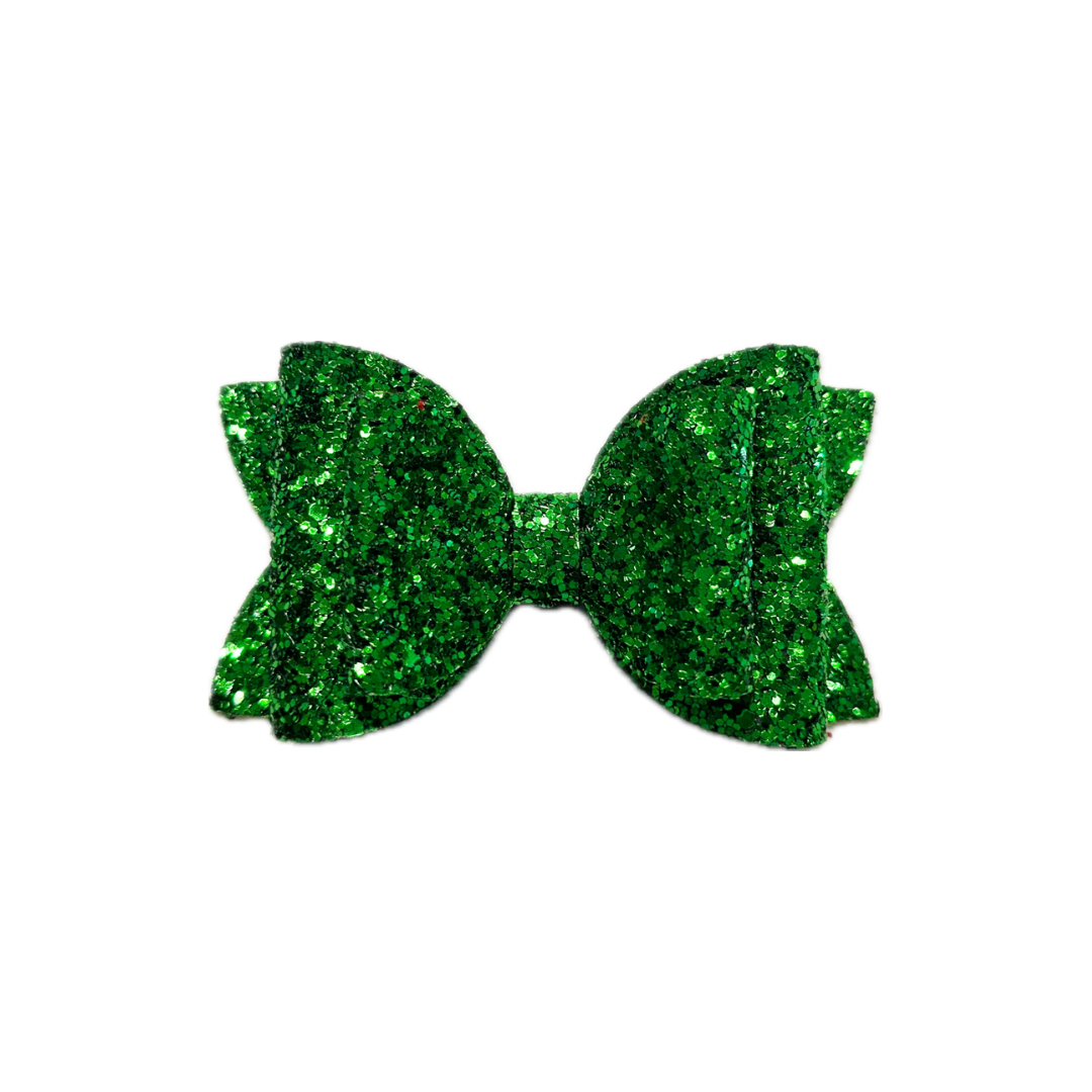 Christmas Green Faux Leather Chunky Glitter Double Stack Bow|Headband