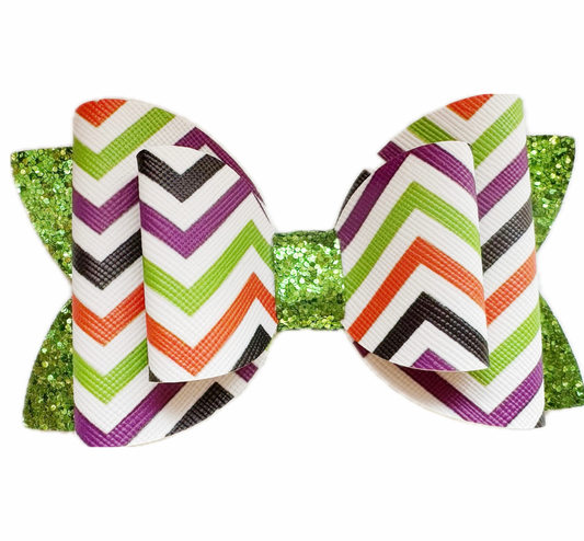 Halloween Chevron Faux Leather Double Stack Bow|Headband