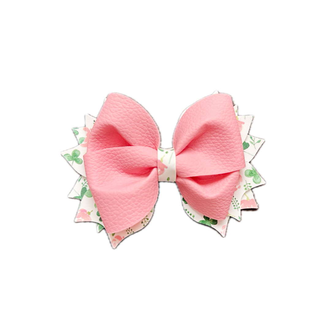 Pink Clover Faux Leather Twist Pinch Bow|Headband