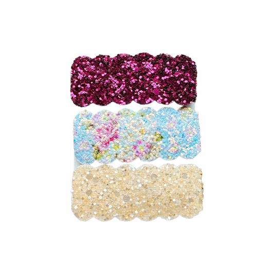 Pink Floral Faux Leather Chunky Glittet Snap Clip Set