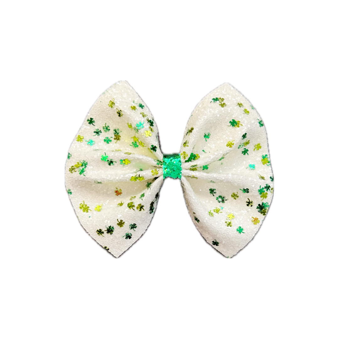 Mini Clover Faux Leather Chunky Glitter Pinch Bow|Headband