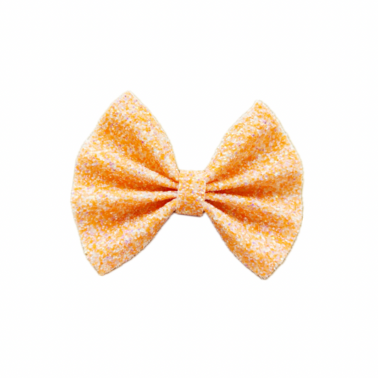 Bright Orange Faux Leather Chunky Glitter Pinch Bow|Headband