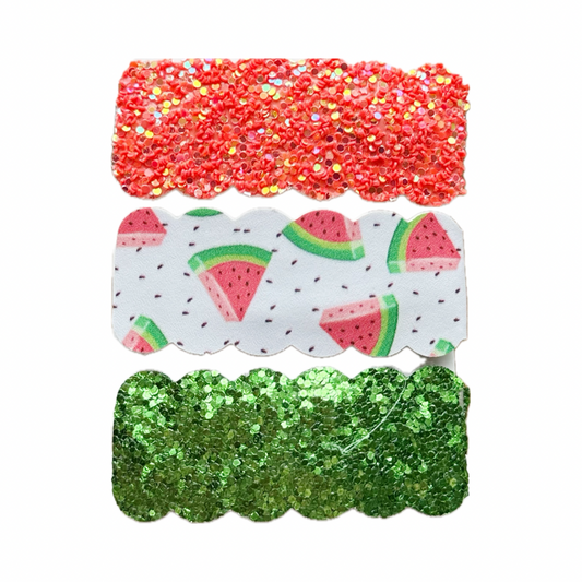 Watermelon Faux Leather Chunky Glitter Snap Clip Set