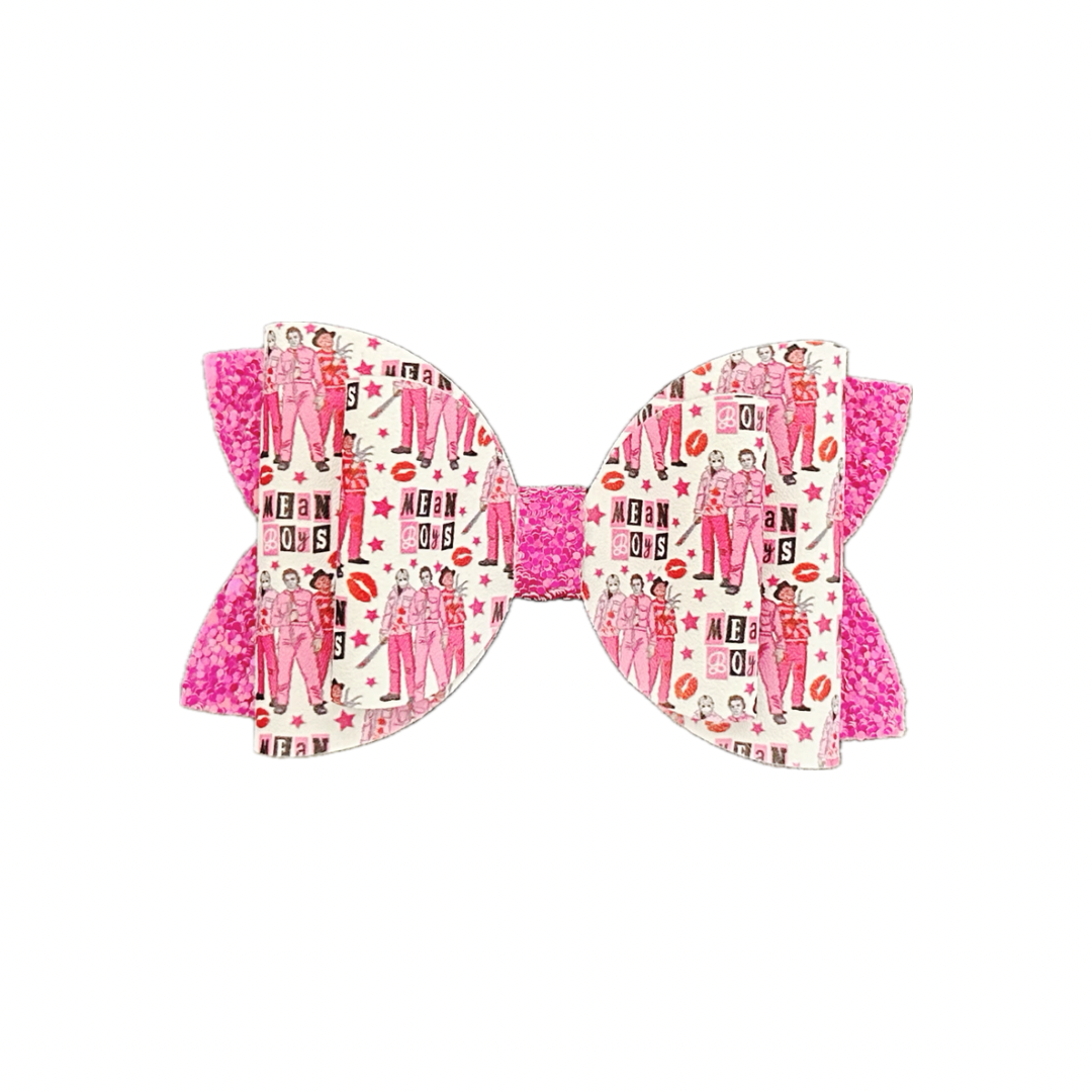 Mean Boys Chunky Glitter Faux Leather Double Stack Bow|Headband