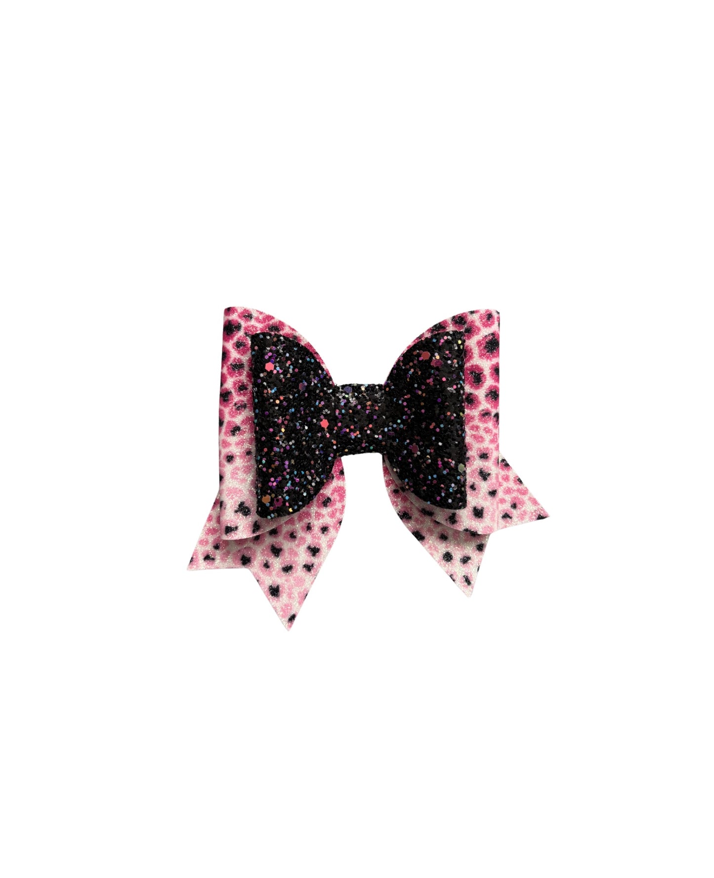 Pink Leopard Faux Leather Double Stack Bow