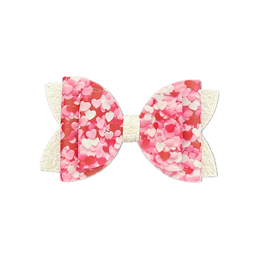 Confetti Hearts Faux Leather Double Stack Bow|Headband