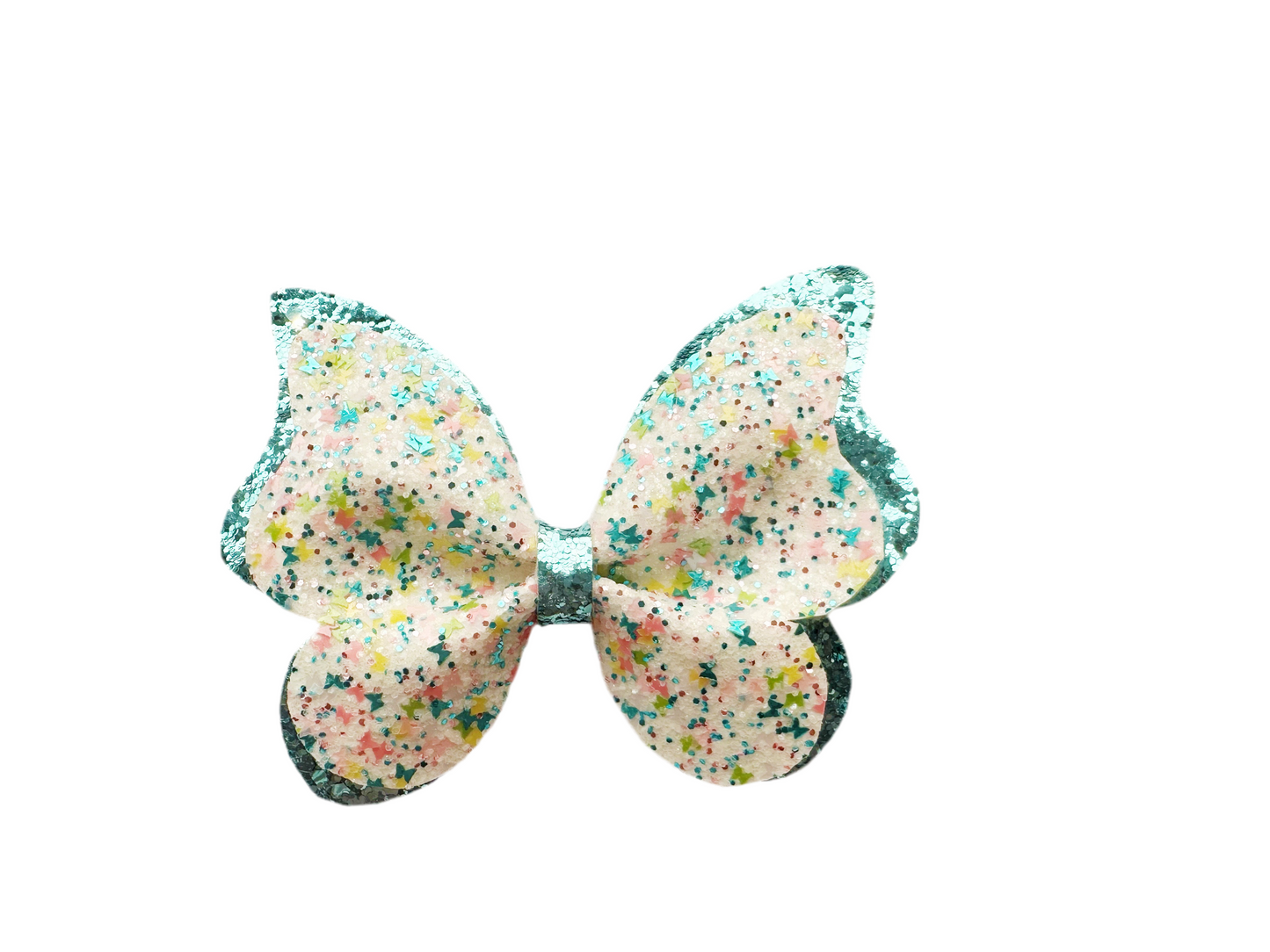 Blue Butterfly Chunky Glitter Faux Leather Pinch Bow|Headband