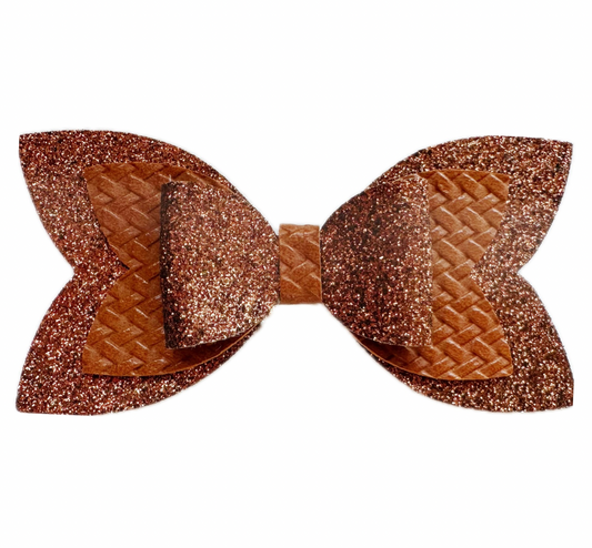 Fall Days Faux Leather Fine Glitter Double Stack Bow|Headband