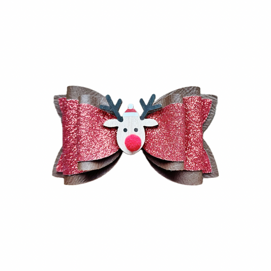 Reindeer Games Faux Leather Fine Glitter Double Stack Bow|Headband