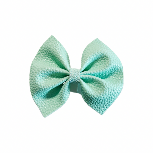 Mint Faux Leather Pinch Bow|Headband