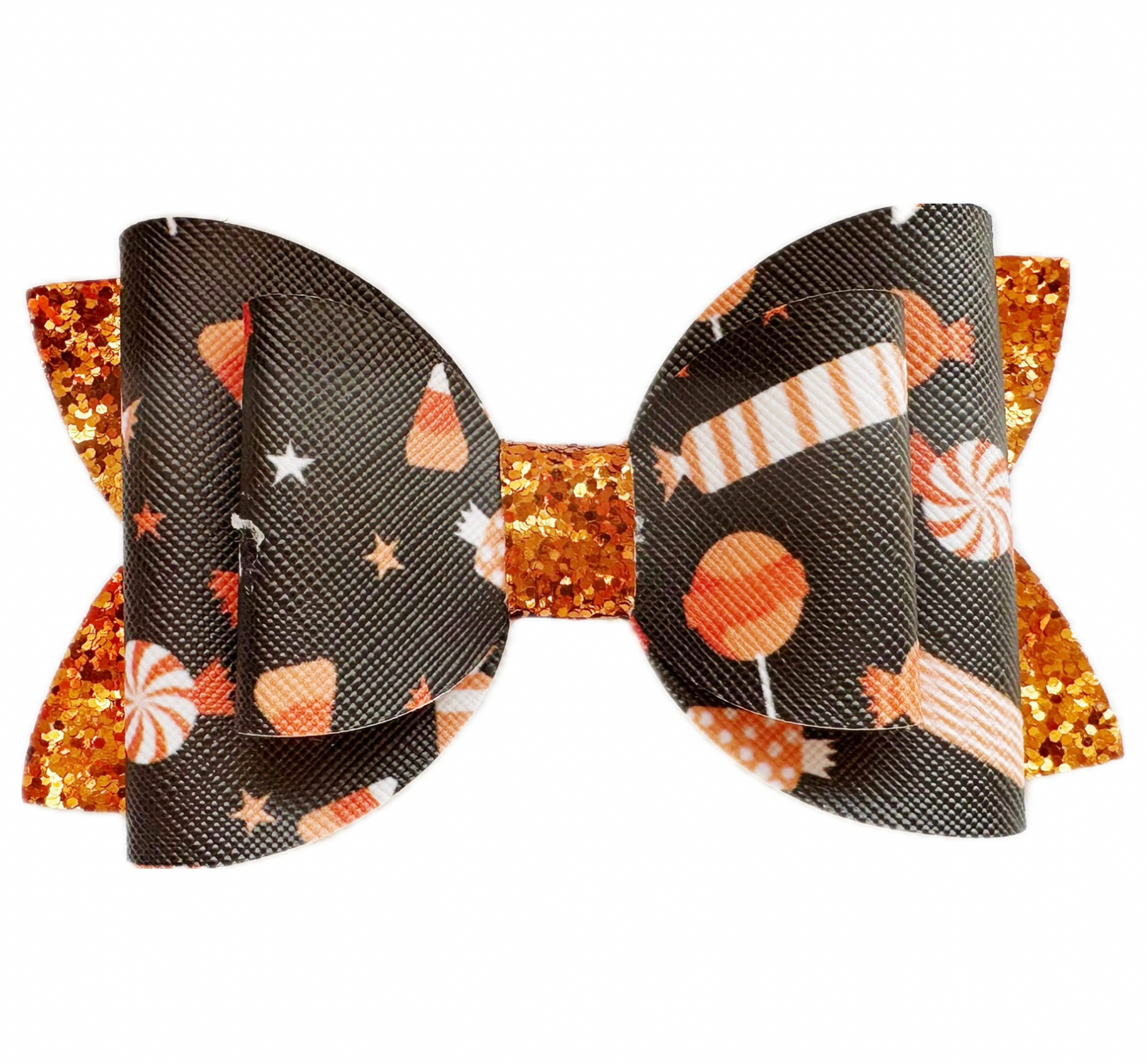 Halloween Candy Faux Leather Chunky Glitter Double Stack Bow|Headband