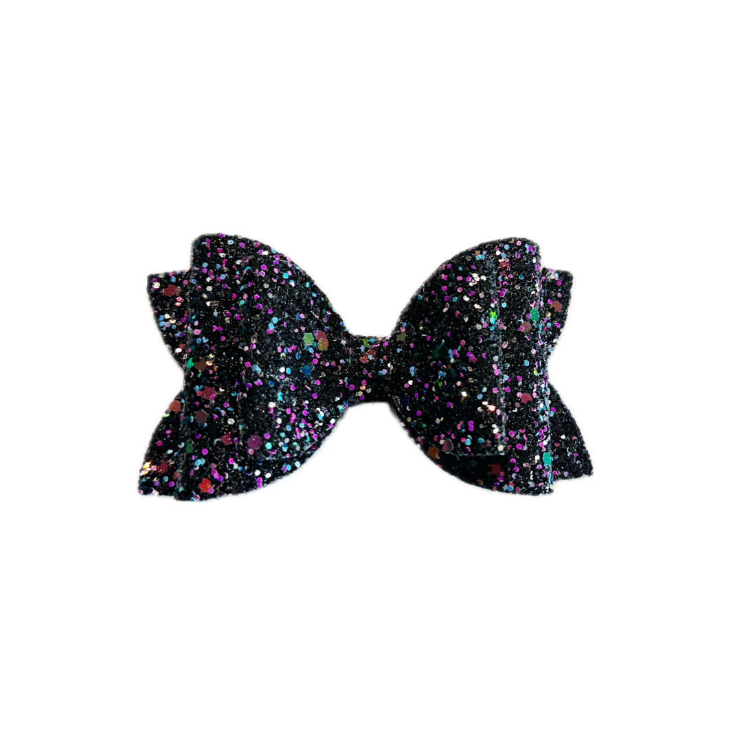 Spooky Vibes Faux Leather Chunky Glitter Double Stack Bow|Headband