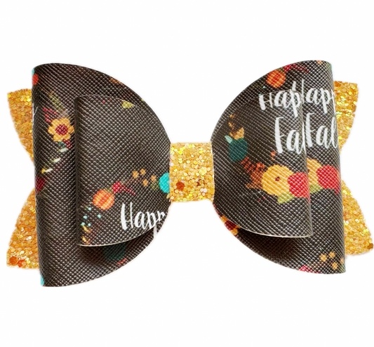 Happy Fall Chunky Glitter Faux Leather Double Stack Bow|Headband