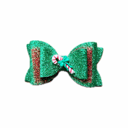 Candy Cane Lane Faux Leather Tulle Fine Glitter Double Stack Bow|Headband