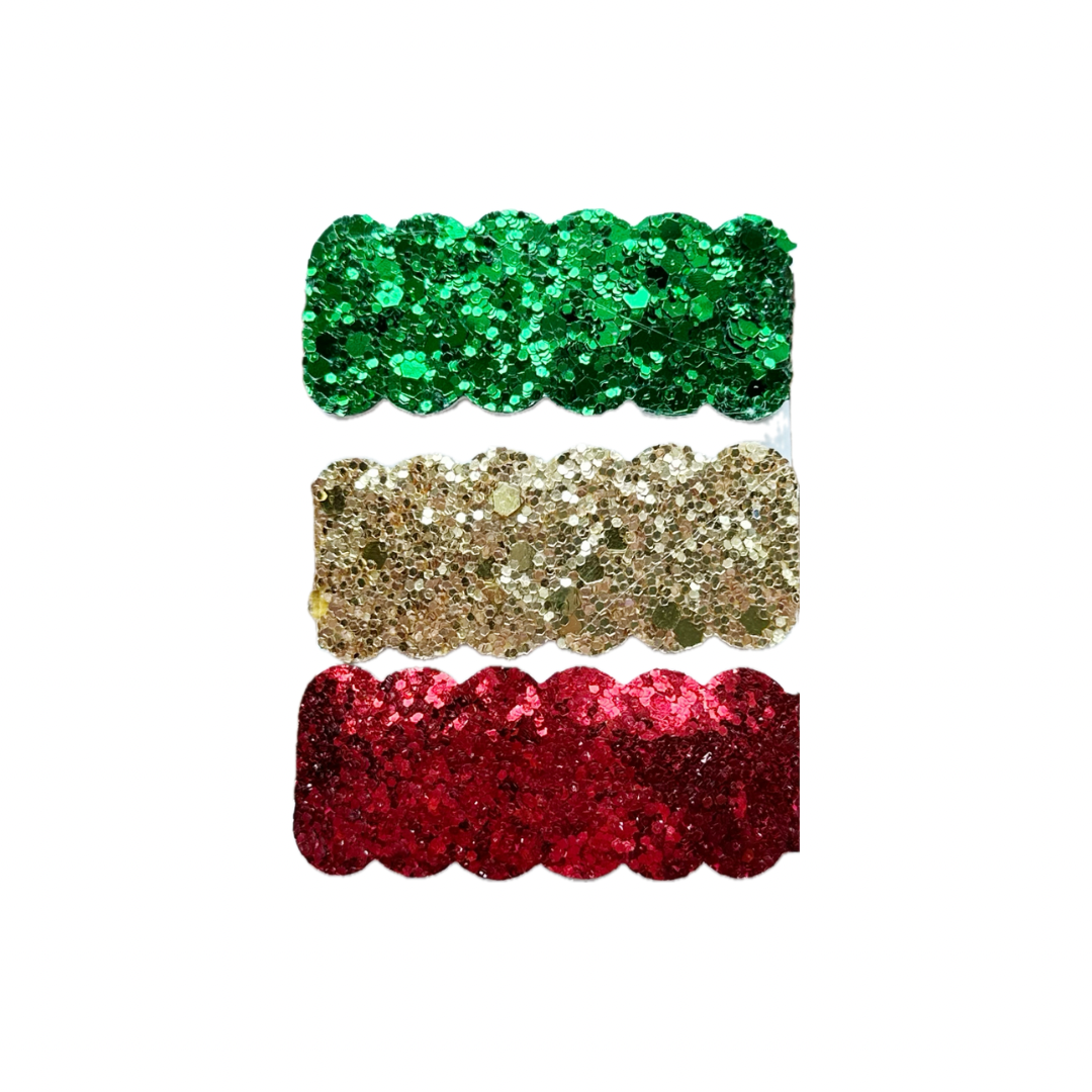 Christmas Colors Faux Leather Chunky Glitter Snap Clip Set