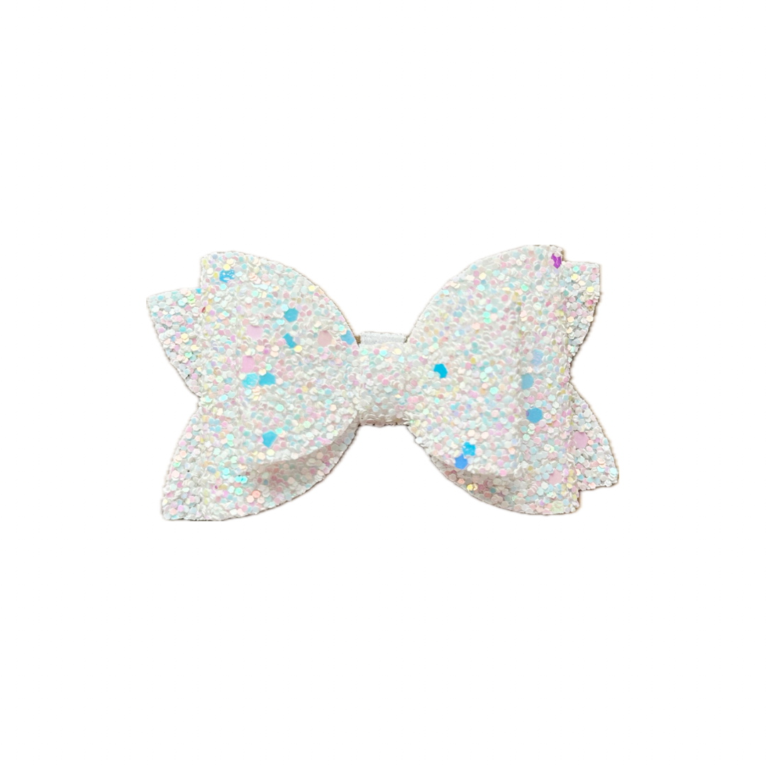 Snowflake Shimmer Faux Leather Chunky Glitter Double Stack MINI Bow|Headband