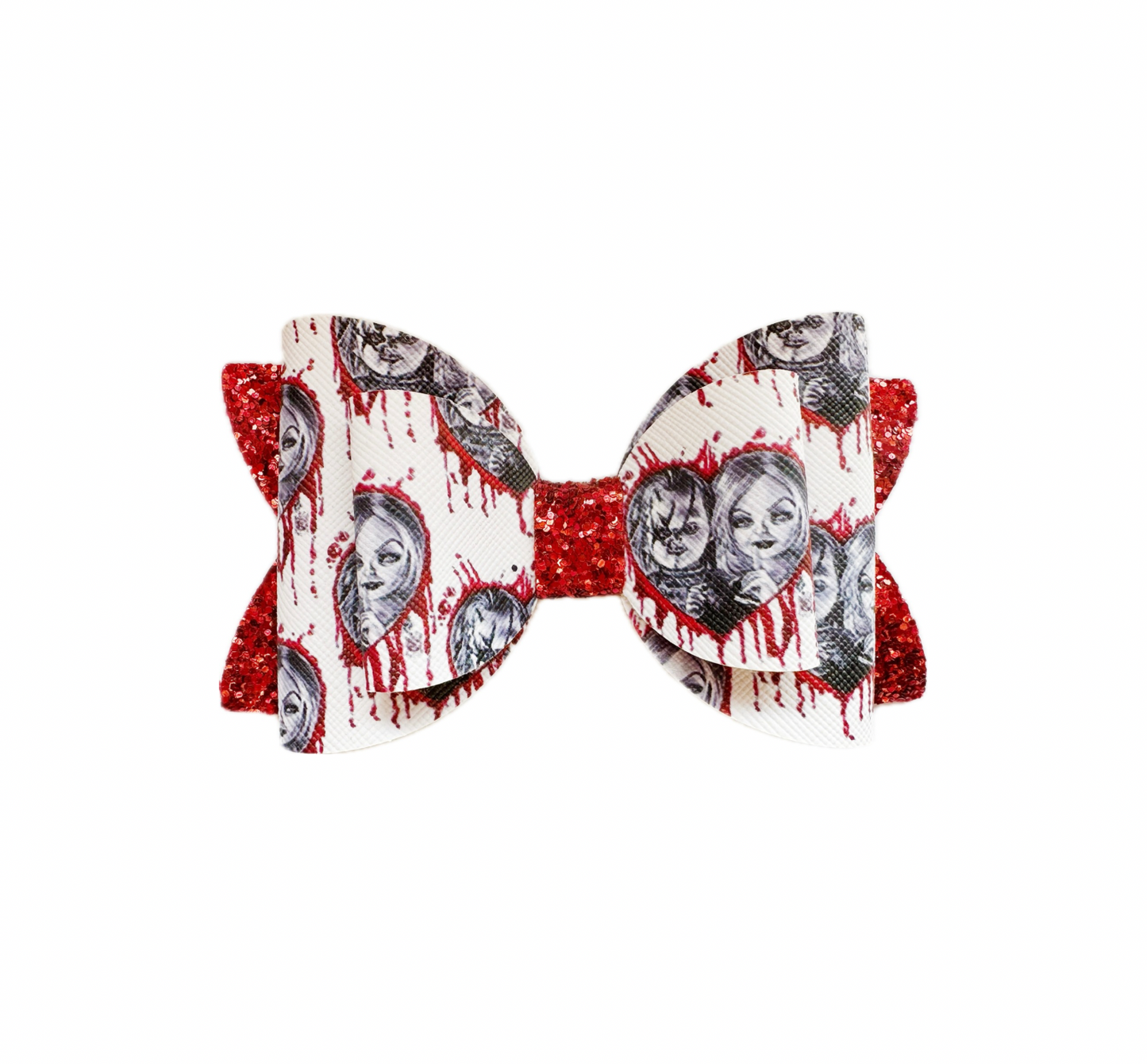 Scary Doll Faux Leather Chunky Glitter Double Stack Bow|Headband