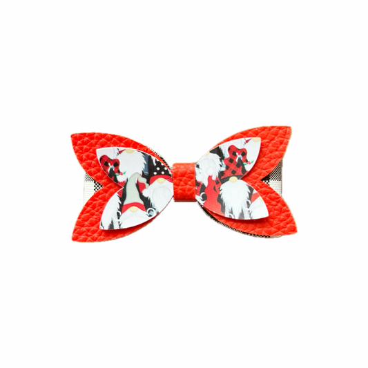 Christmas Gnomes Faux Leather Layered Bow|Headband