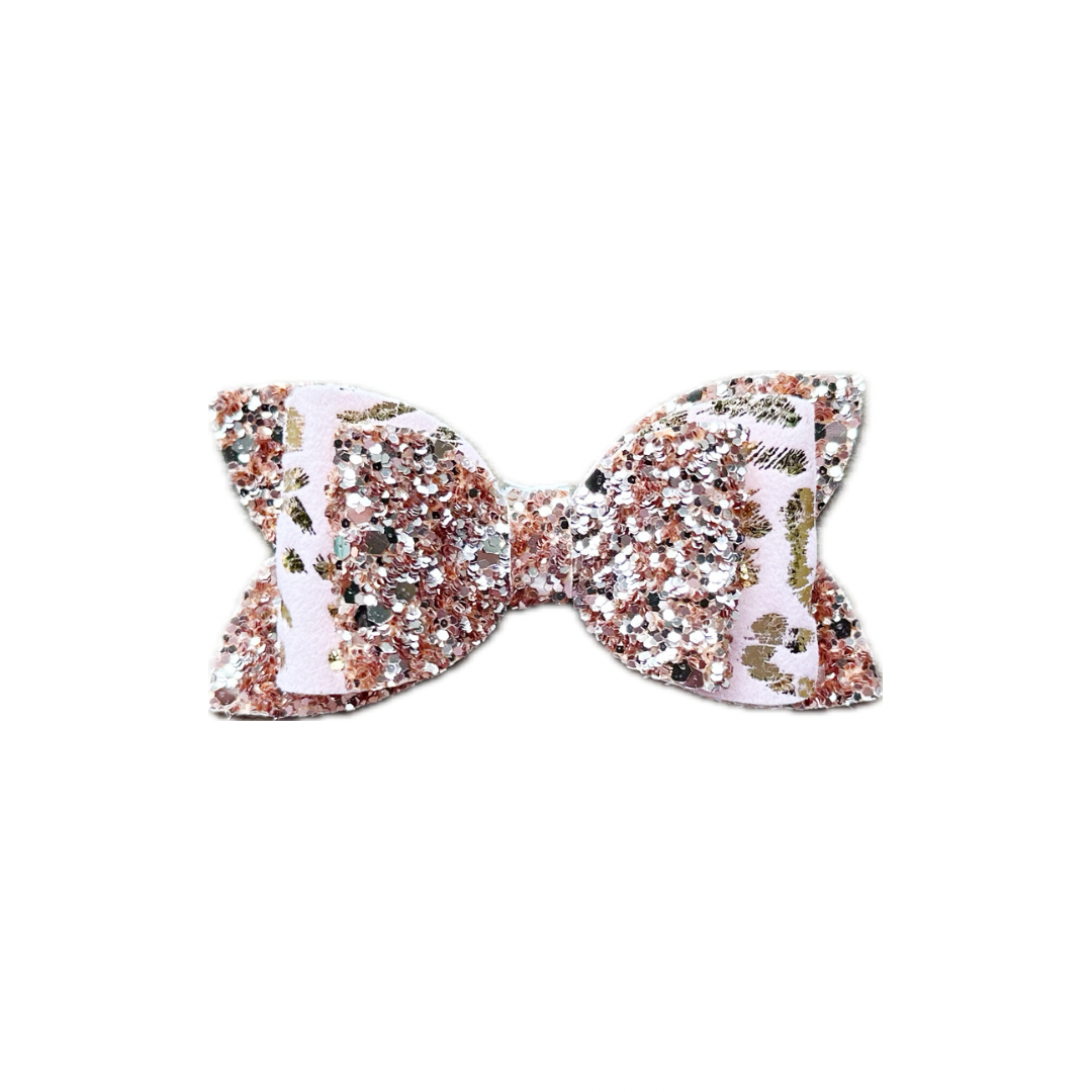 Rose Gold Leopard Faux Leather Chunky Glitter Double Stack MINI Bow|Headband