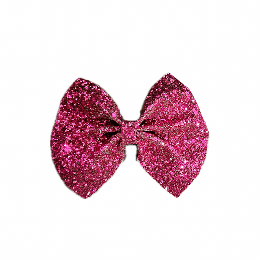 Hot Pink Faux Leather Chunky Glitter Pinch Bow|Headband