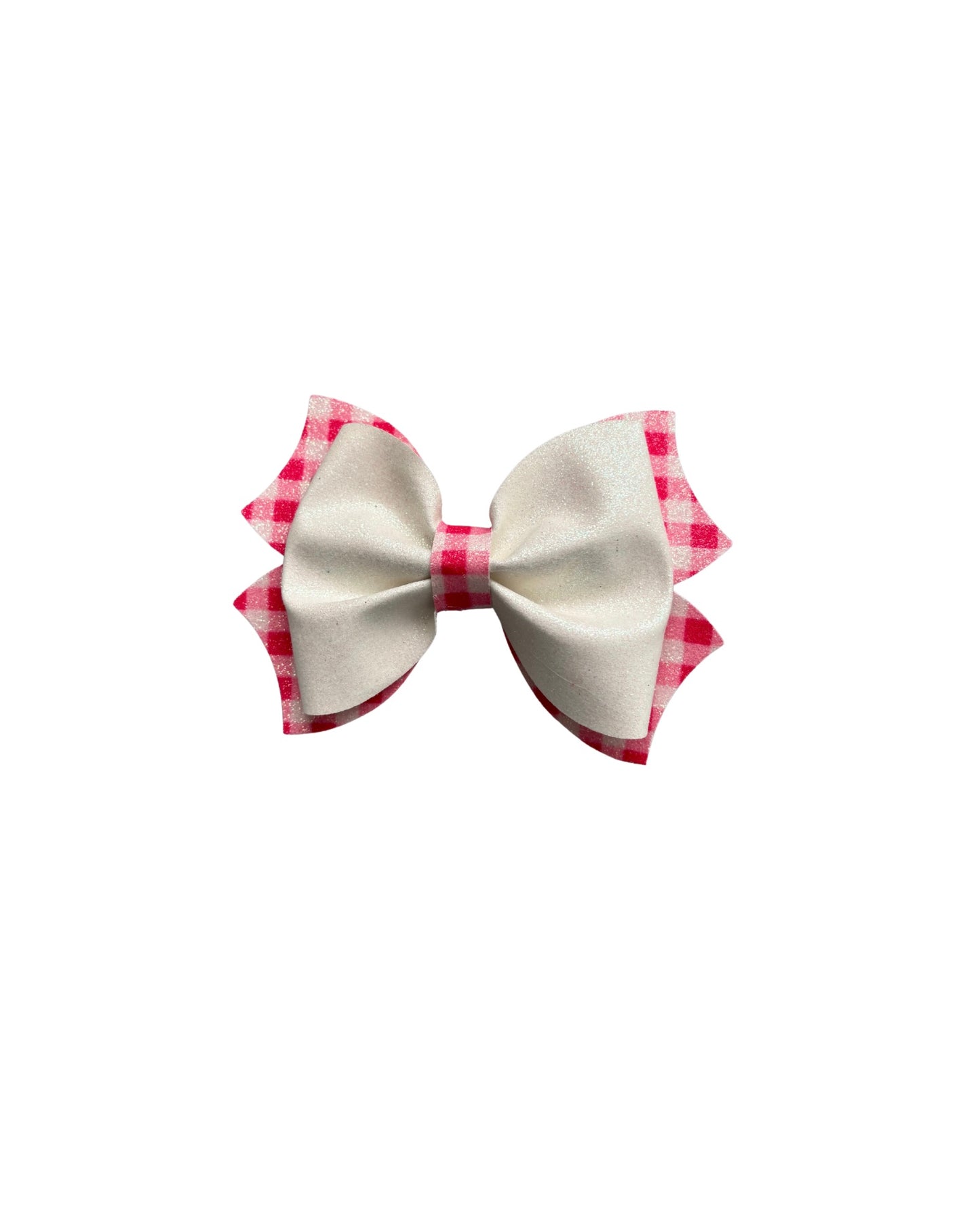 Pink Plaid Faux Leather Double Stack Pinch Bow|Headband