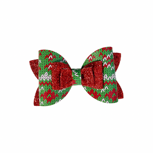 Christmas Sweather Faux Leather Fine Glitter Bow|Headband