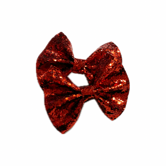 All Red Faux Leather Chunky Glitter Pinch Bow Set