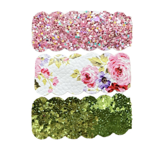 Floral Days Faux Leather Chunky Glitter Snap Clip Set