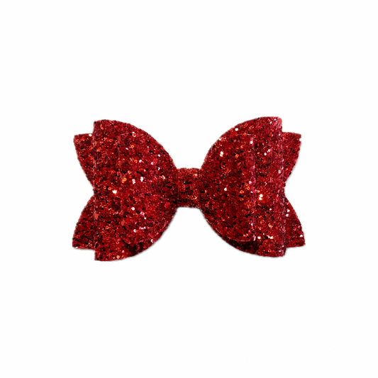 Christmas Red Faux Leather Chunky Glitter Double Stack Bow|Headband